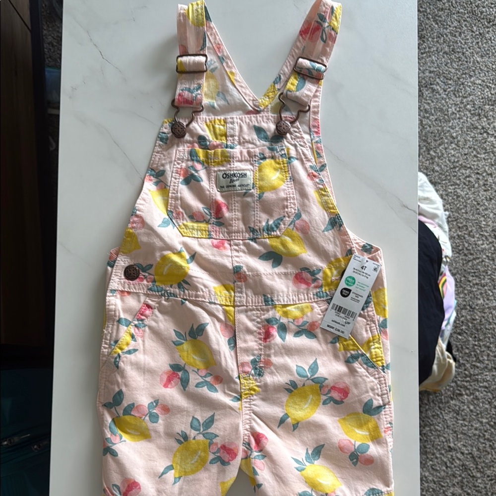 OshKosh B'gosh Pink and Yellow Lightweight Overalls Size 4T